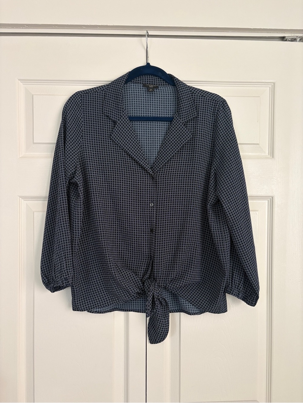 Womens Petite Blue Tie-Front Button Shirt
